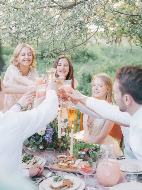 people, nature, joy, smile, holiday, friends, bright, wine glasses, celebration, men, girls, food, yummy, congratulations, summer, heat, friendship, friendship day