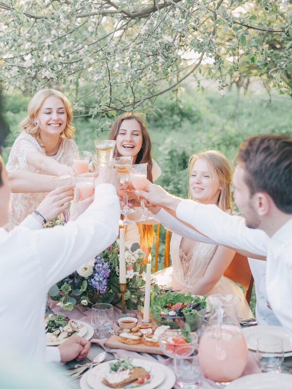 people, nature, joy, smile, holiday, friends, bright, wine glasses, celebration, men, girls, food, yummy, congratulations, summer, heat, friendship, friendship day